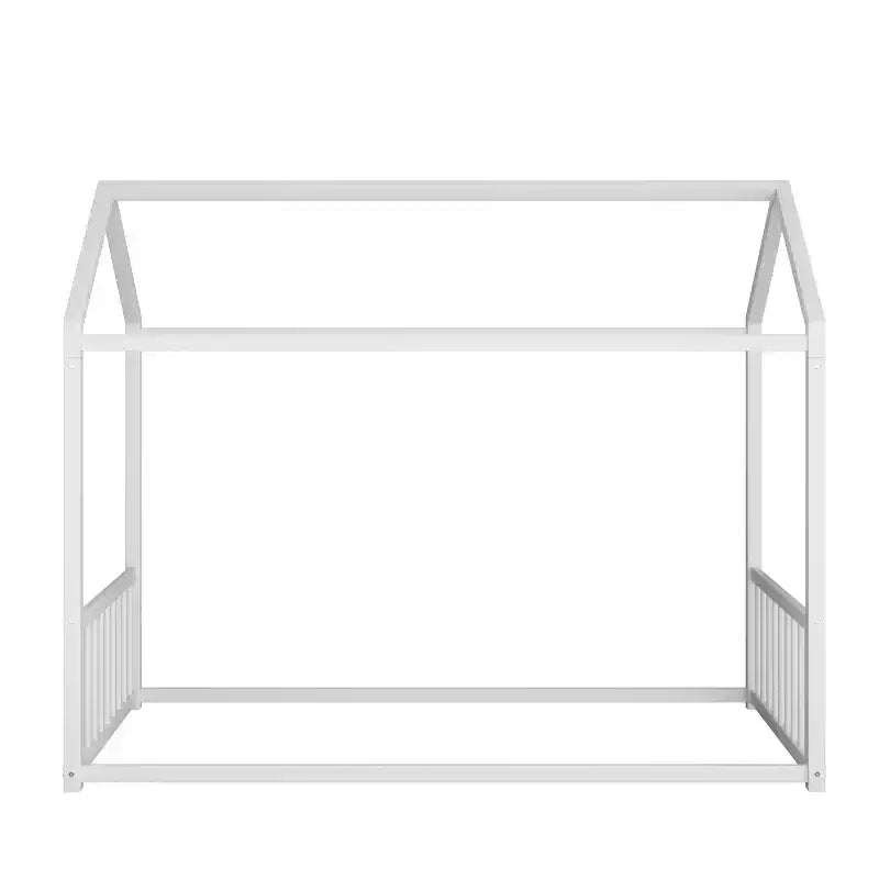 Twin/Full Size Montessori Metal Floor Bed Frame, House Shaped Platform Bed with Vertical Safety Guardrails for Kids/Toddlers - ModernLuxe