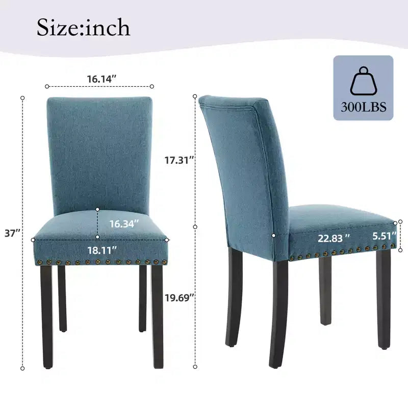 Set of 2 Fabric Parsons Dining Chairs with Nailhead Trim and Sturdy Wood Legs for Dining Room/Restaurant/Hotel