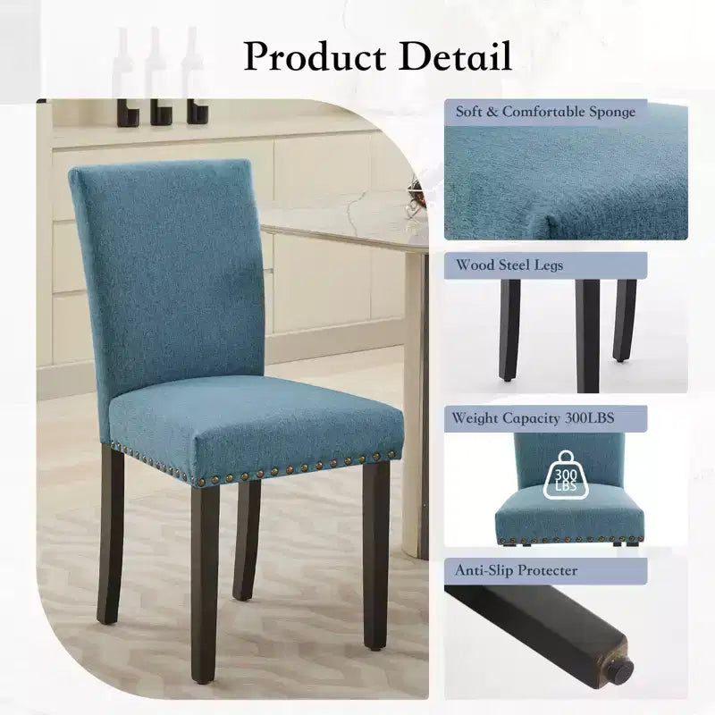 Set of 2 Fabric Parsons Dining Chairs with Nailhead Trim and Sturdy Wood Legs for Dining Room/Restaurant/Hotel