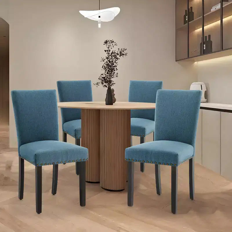 Set of 2 Fabric Parsons Dining Chairs with Nailhead Trim and Sturdy Wood Legs for Dining Room/Restaurant/Hotel
