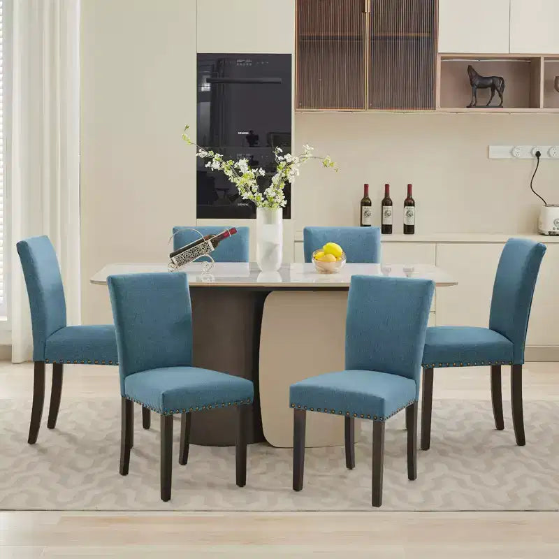 Set of 2 Fabric Parsons Dining Chairs with Nailhead Trim and Sturdy Wood Legs for Dining Room/Restaurant/Hotel
