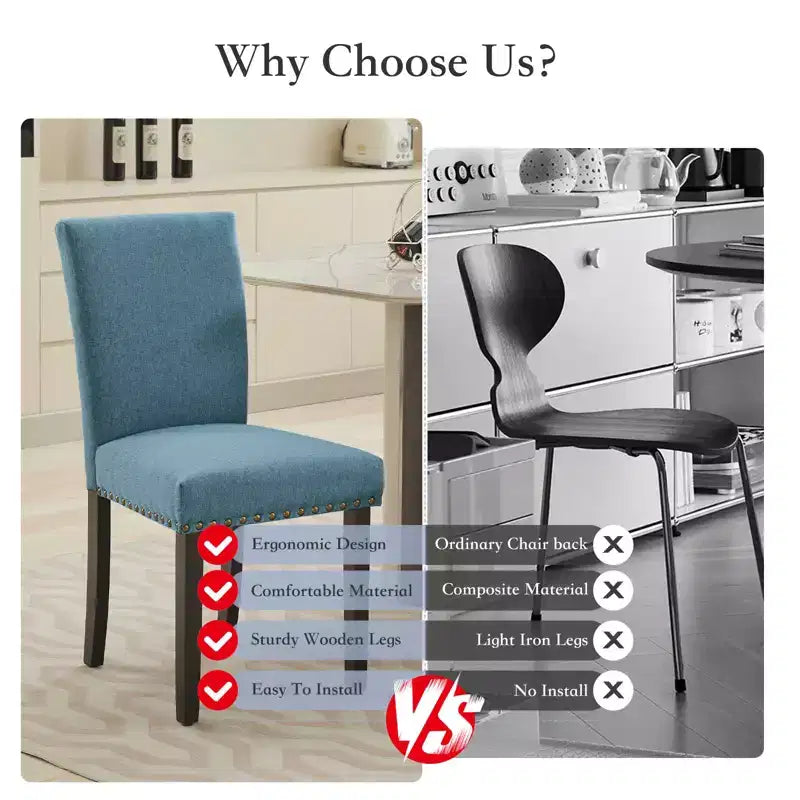 Set of 2 Fabric Parsons Dining Chairs with Nailhead Trim and Sturdy Wood Legs for Dining Room/Restaurant/Hotel