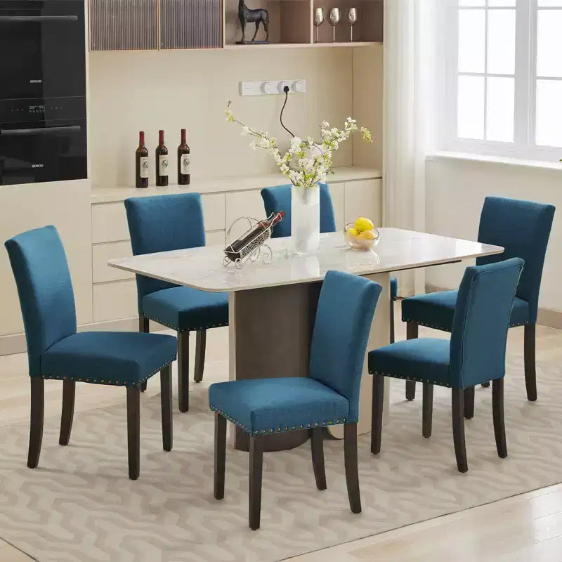 Set of 2 Fabric Parsons Dining Chairs with Nailhead Trim and Sturdy Wood Legs for Dining Room/Restaurant/Hotel