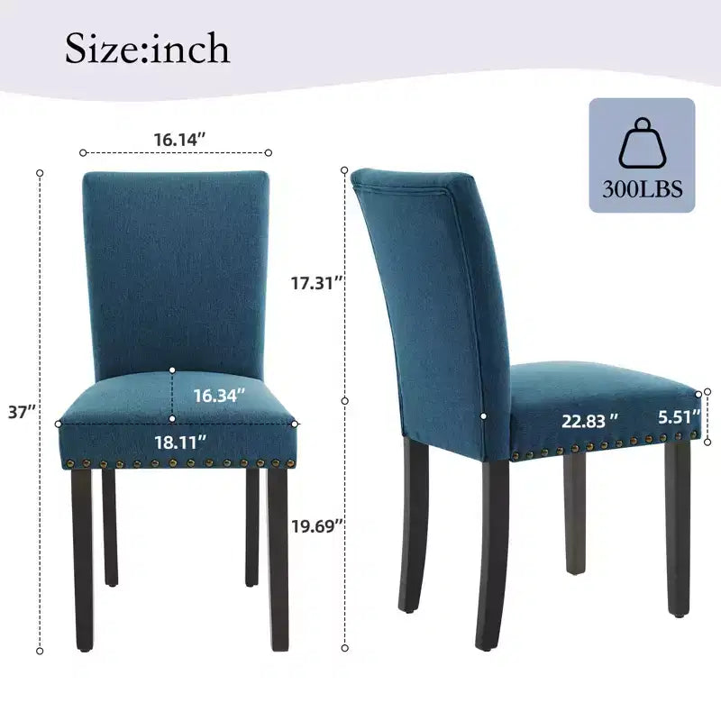 Set of 2 Fabric Parsons Dining Chairs with Nailhead Trim and Sturdy Wood Legs for Dining Room/Restaurant/Hotel