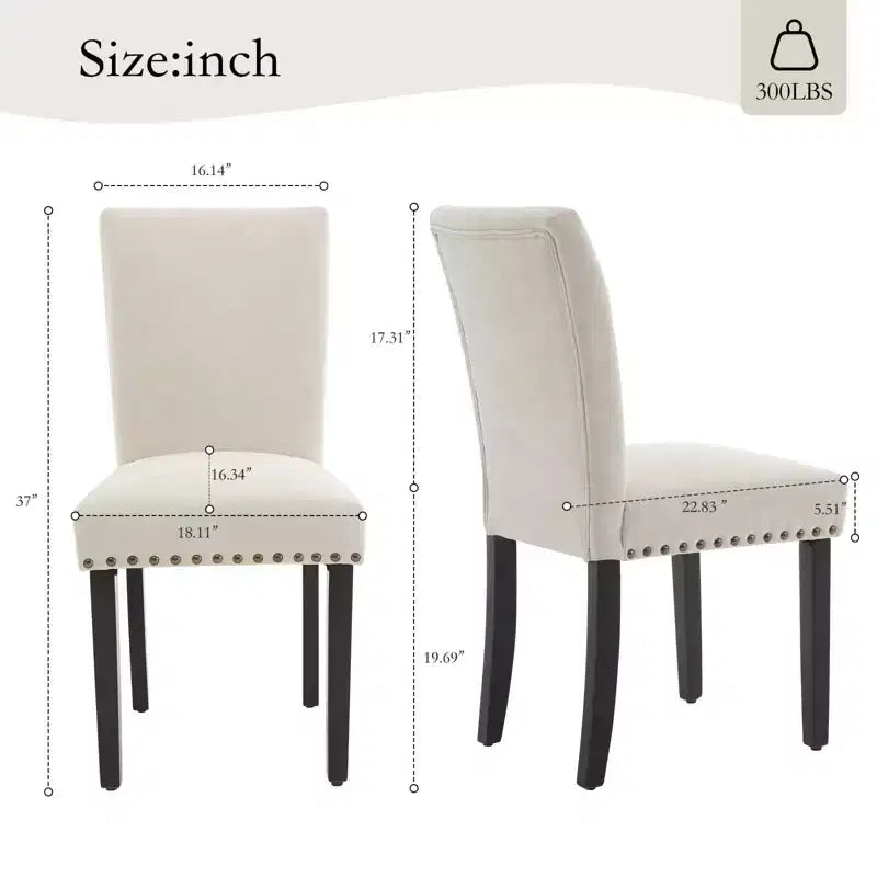 Set of 2 Fabric Parsons Dining Chairs with Nailhead Trim and Sturdy Wood Legs for Dining Room/Restaurant/Hotel