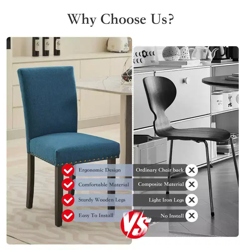 Set of 2 Fabric Parsons Dining Chairs with Nailhead Trim and Sturdy Wood Legs for Dining Room/Restaurant/Hotel