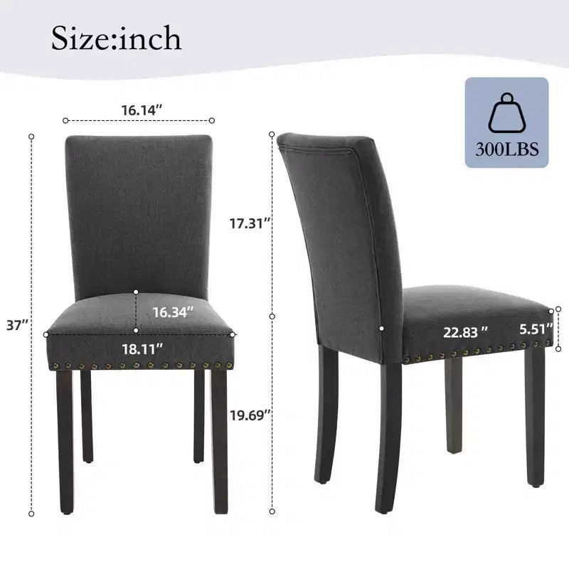 Set of 2 Fabric Parsons Dining Chairs with Nailhead Trim and Sturdy Wood Legs for Dining Room/Restaurant/Hotel