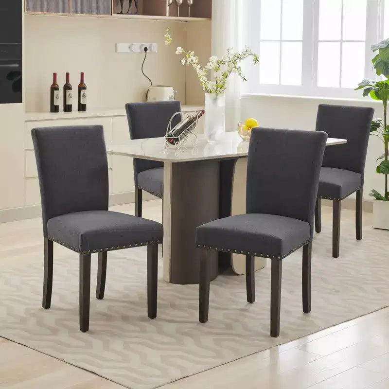 Set of 2 Fabric Parsons Dining Chairs with Nailhead Trim and Sturdy Wood Legs for Dining Room/Restaurant/Hotel