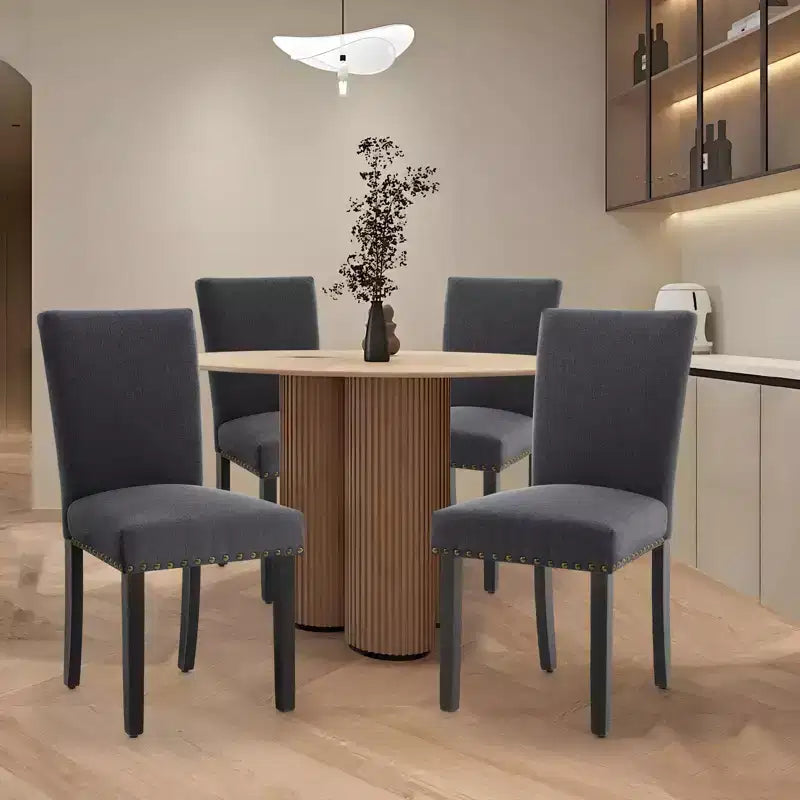 Set of 2 Fabric Parsons Dining Chairs with Nailhead Trim and Sturdy Wood Legs for Dining Room/Restaurant/Hotel
