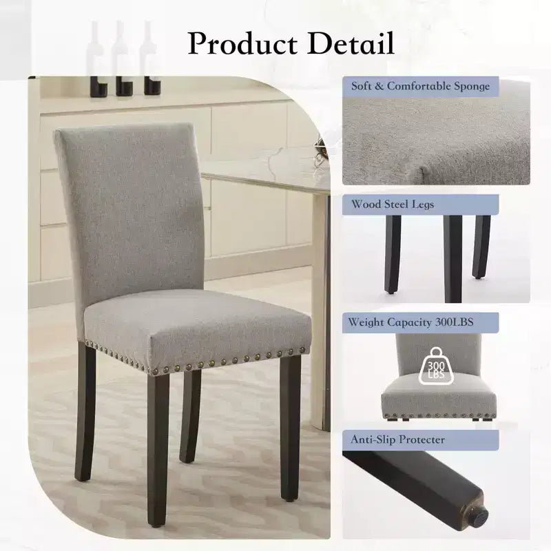 Set of 2 Fabric Parsons Dining Chairs with Nailhead Trim and Sturdy Wood Legs for Dining Room/Restaurant/Hotel
