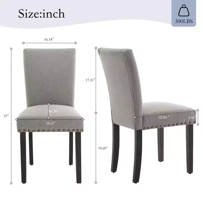 Set of 2 Fabric Parsons Dining Chairs with Nailhead Trim and Sturdy Wood Legs for Dining Room/Restaurant/Hotel