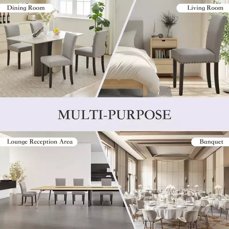 Set of 2 Fabric Parsons Dining Chairs with Nailhead Trim and Sturdy Wood Legs for Dining Room/Restaurant/Hotel