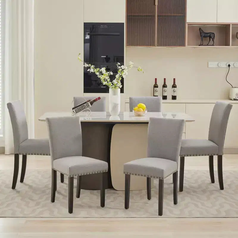 Set of 2 Fabric Parsons Dining Chairs with Nailhead Trim and Sturdy Wood Legs for Dining Room/Restaurant/Hotel