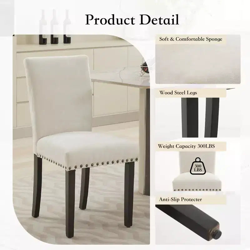 Set of 2 Fabric Parsons Dining Chairs with Nailhead Trim and Sturdy Wood Legs for Dining Room/Restaurant/Hotel