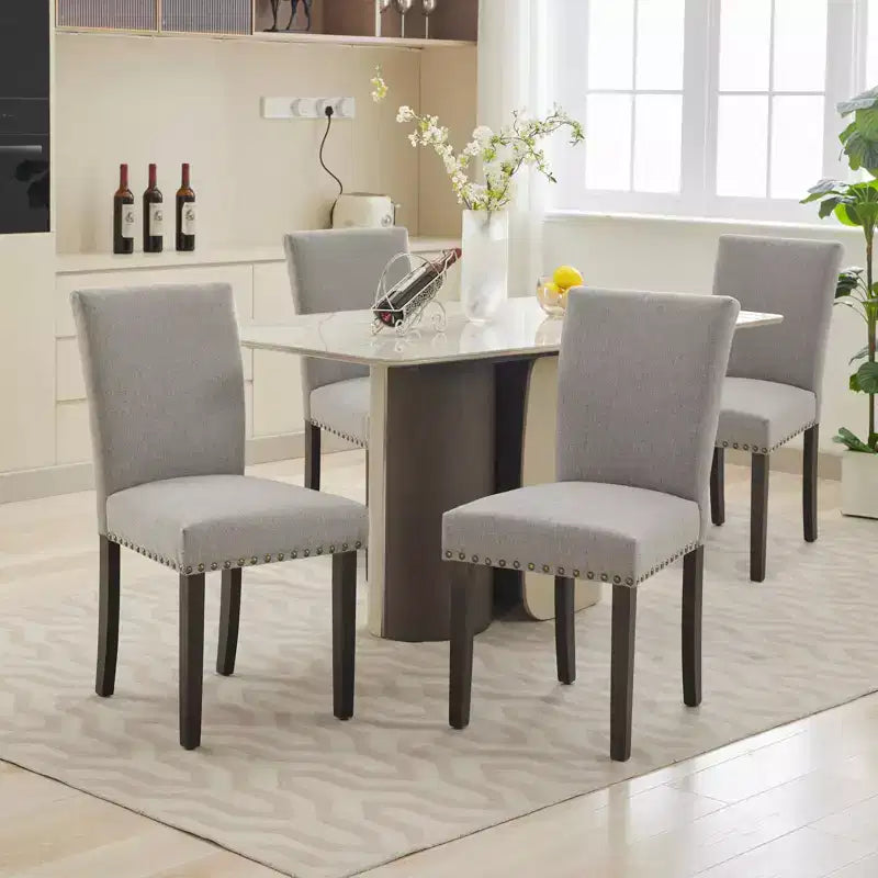 Set of 2 Fabric Parsons Dining Chairs with Nailhead Trim and Sturdy Wood Legs for Dining Room/Restaurant/Hotel