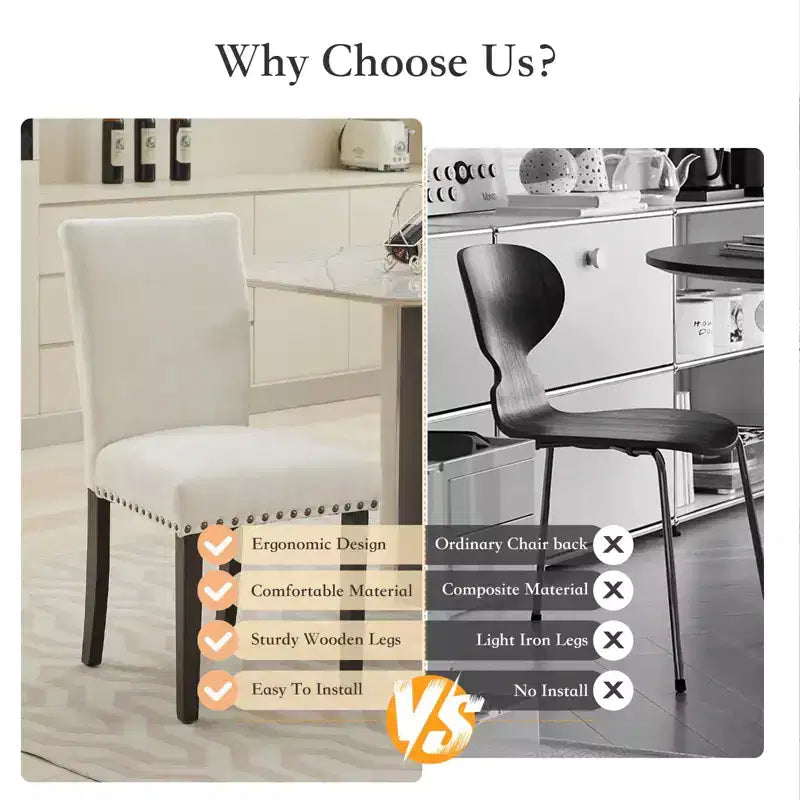 Set of 2 Fabric Parsons Dining Chairs with Nailhead Trim and Sturdy Wood Legs for Dining Room/Restaurant/Hotel