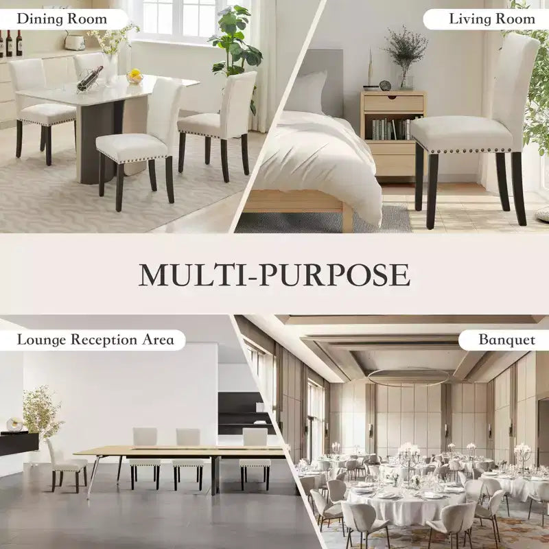 Set of 2 Fabric Parsons Dining Chairs with Nailhead Trim and Sturdy Wood Legs for Dining Room/Restaurant/Hotel