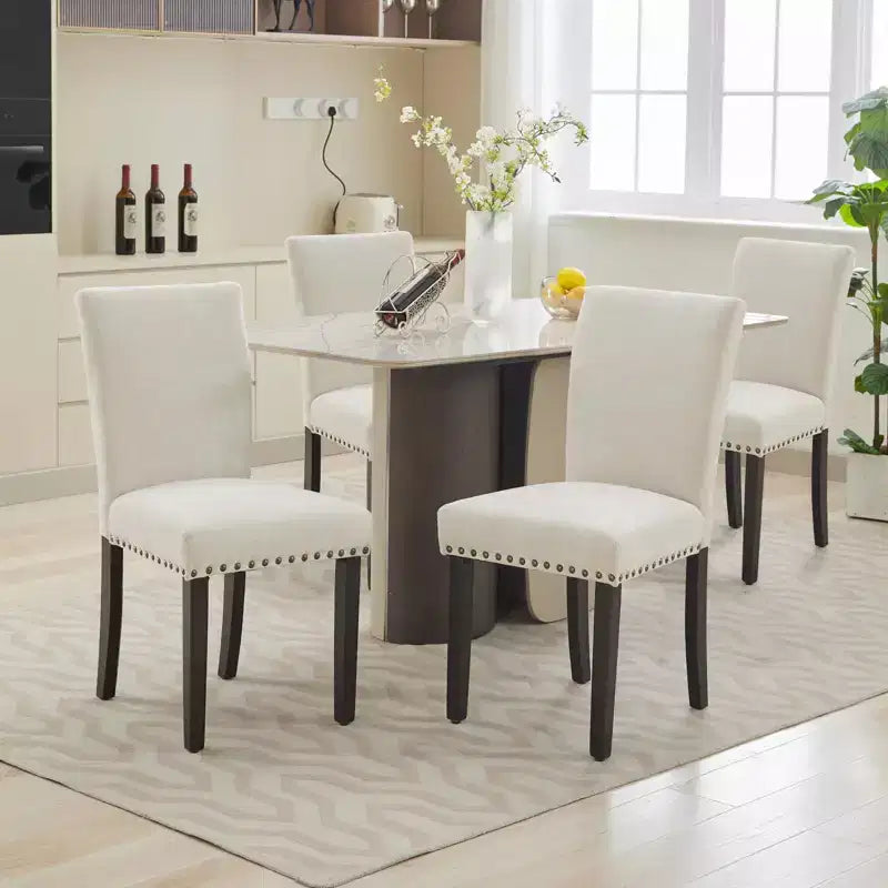 Set of 2 Fabric Parsons Dining Chairs with Nailhead Trim and Sturdy Wood Legs for Dining Room/Restaurant/Hotel