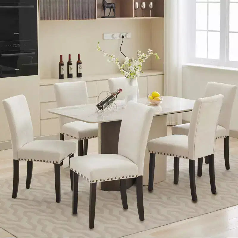 Set of 2 Fabric Parsons Dining Chairs with Nailhead Trim and Sturdy Wood Legs for Dining Room/Restaurant/Hotel