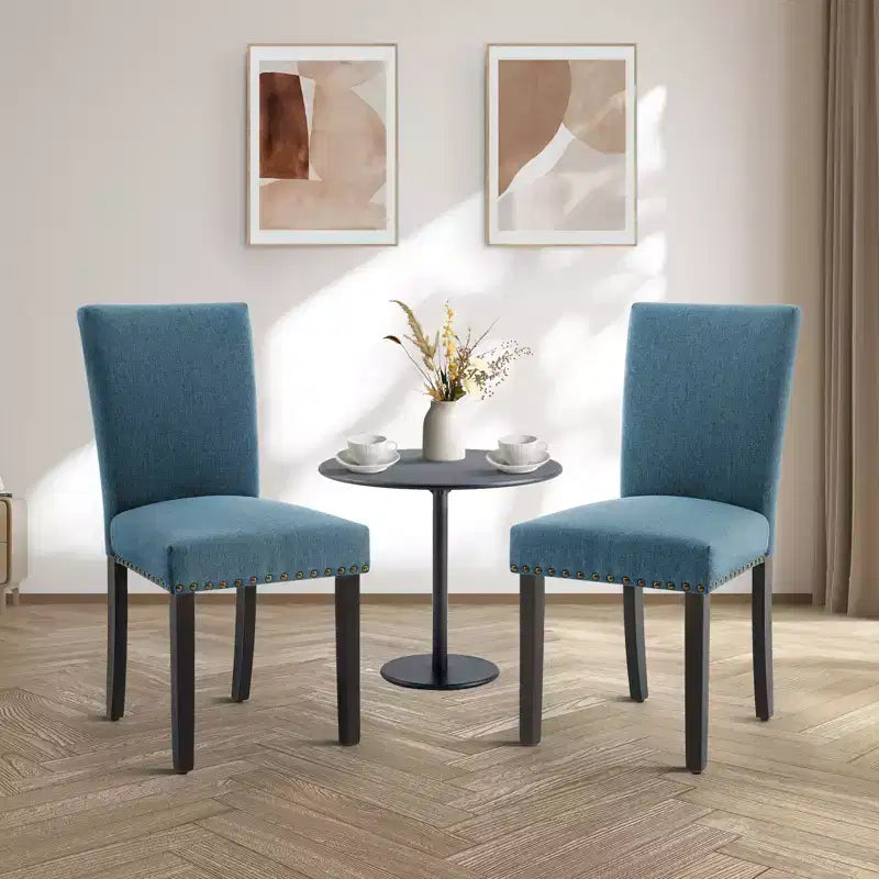 Set of 2 Fabric Parsons Dining Chairs with Nailhead Trim and Sturdy Wood Legs for Dining Room/Restaurant/Hotel