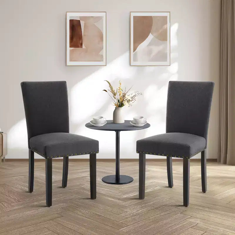 Set of 2 Fabric Parsons Dining Chairs with Nailhead Trim and Sturdy Wood Legs for Dining Room/Restaurant/Hotel