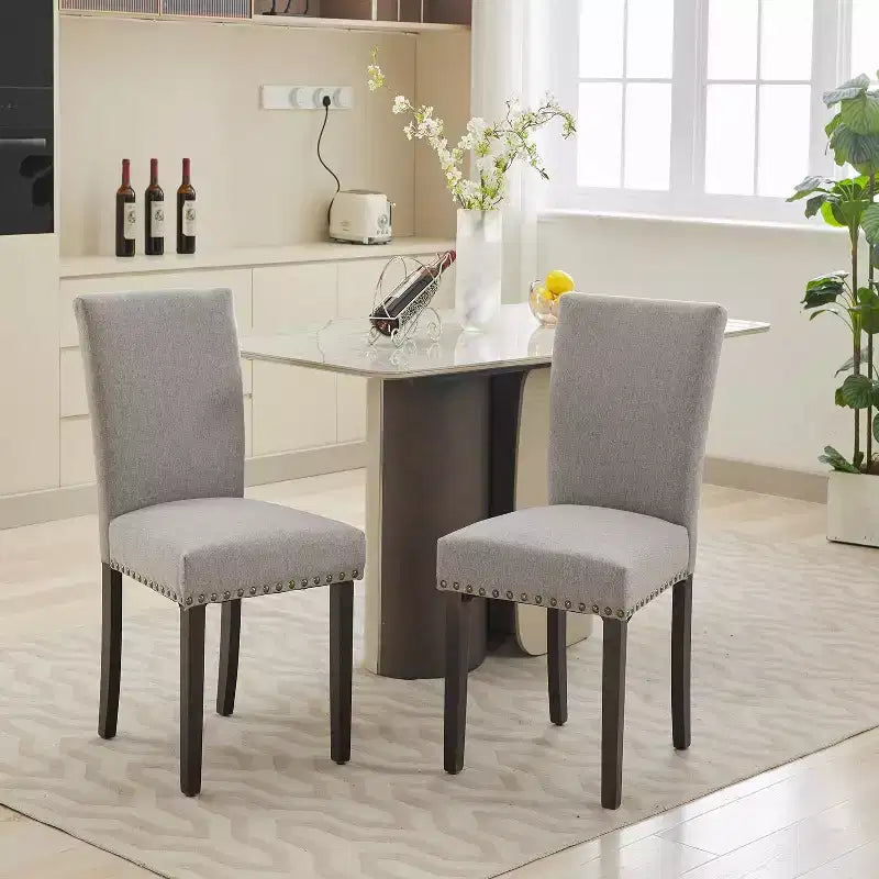 Set of 2 Fabric Parsons Dining Chairs with Nailhead Trim and Sturdy Wood Legs for Dining Room/Restaurant/Hotel