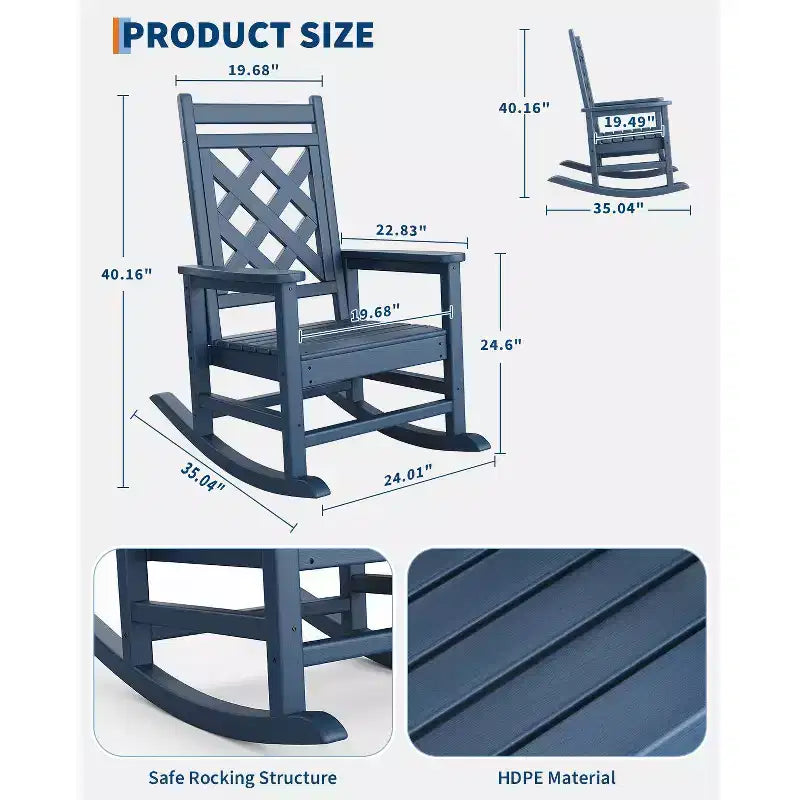 Outdoor Rocking Chair, HDPE Weather Resistant Patio Rocking Chair Porch Rocker with Wood Texture & 380Lbs Support for Deck, Pool, Backyard, Black