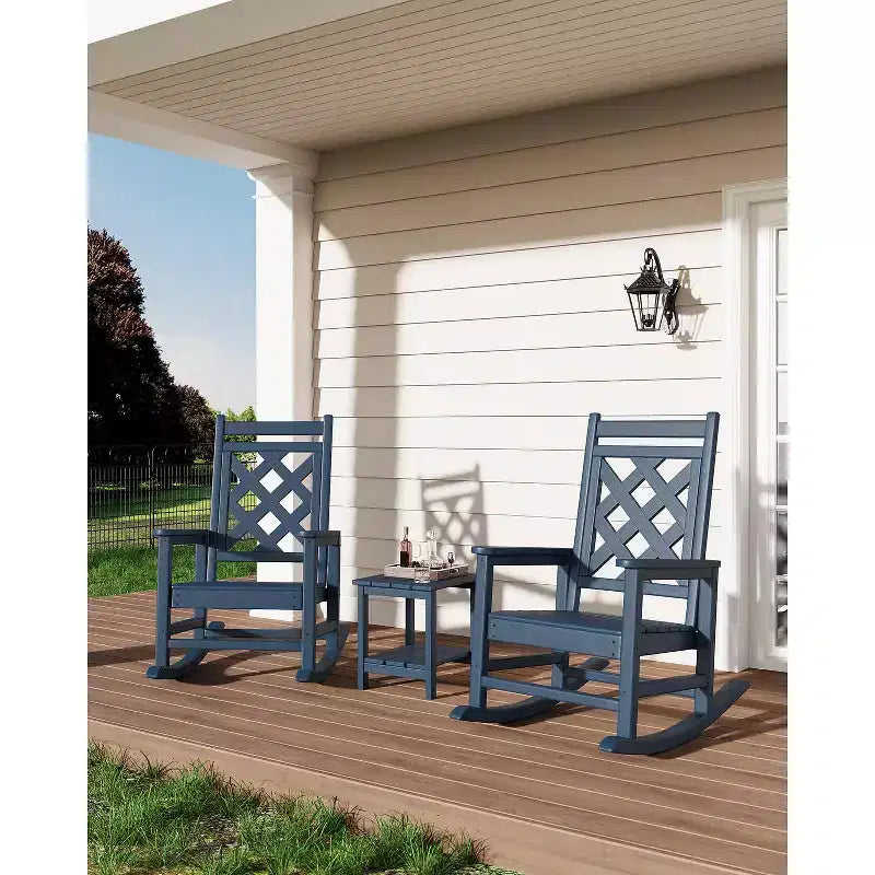 Outdoor Rocking Chair, HDPE Weather Resistant Patio Rocking Chair Porch Rocker with Wood Texture & 380Lbs Support for Deck, Pool, Backyard, Black