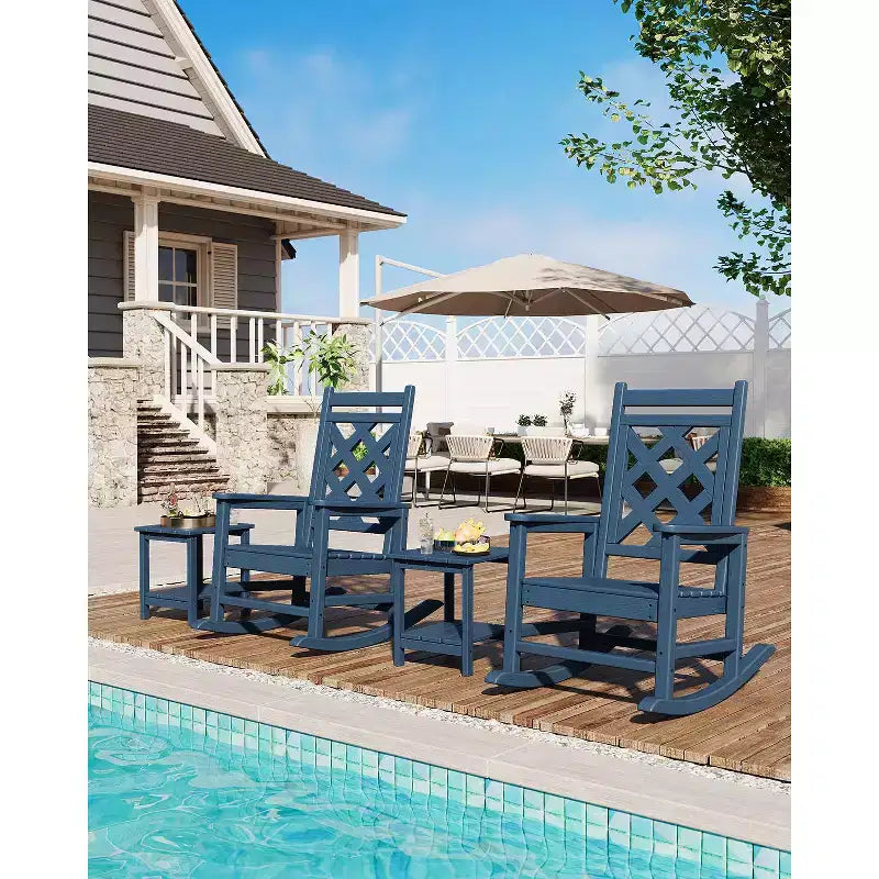 Outdoor Rocking Chair, HDPE Weather Resistant Patio Rocking Chair Porch Rocker with Wood Texture & 380Lbs Support for Deck, Pool, Backyard, Black