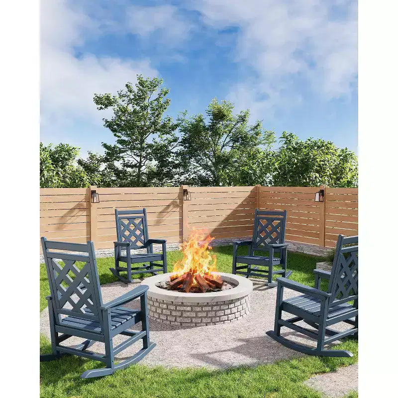 Outdoor Rocking Chair, HDPE Weather Resistant Patio Rocking Chair Porch Rocker with Wood Texture & 380Lbs Support for Deck, Pool, Backyard, Black