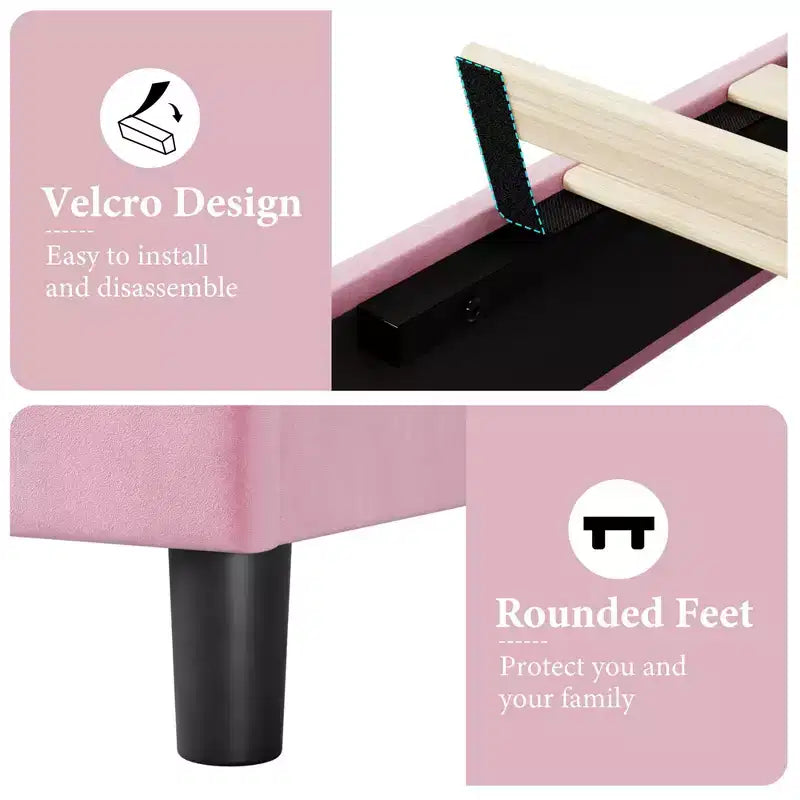 Bed Frame, Upholstered Platform Bed Frame with Height-Adjustable Headboard, Wooden Slatted Support, No Box Spring Required, No Noise