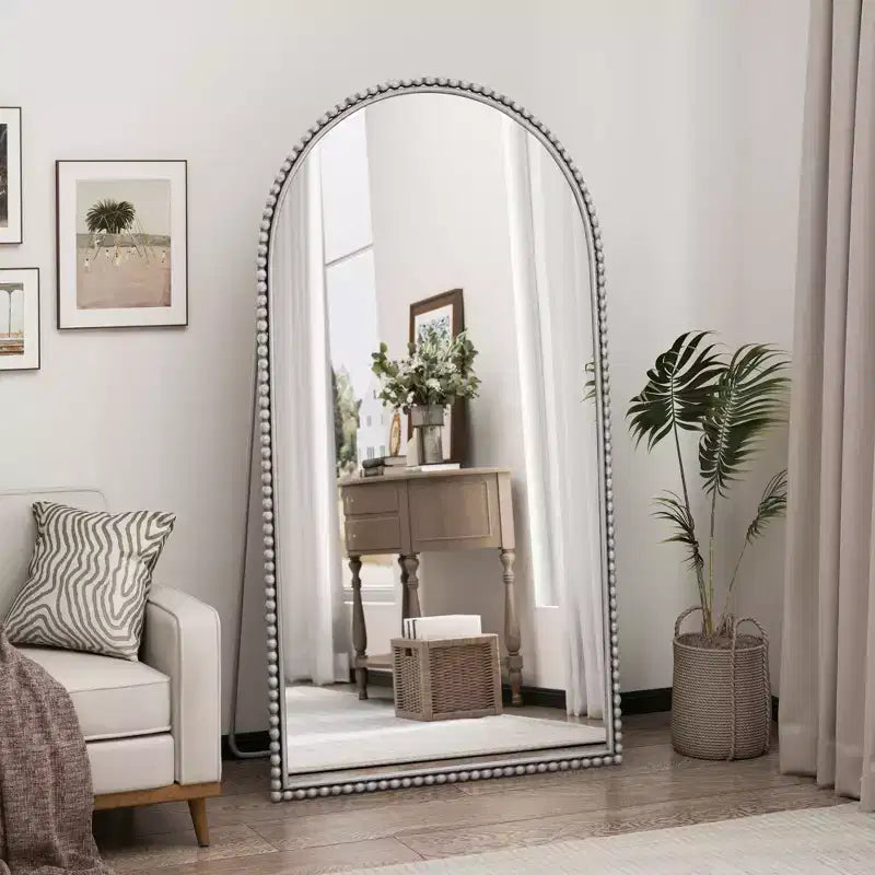 Okak 65*35in Retro Metal Full Body Mirror with Standing, Elegant Arched Mirror, Standing Mirror for Living Room, Bedroom
