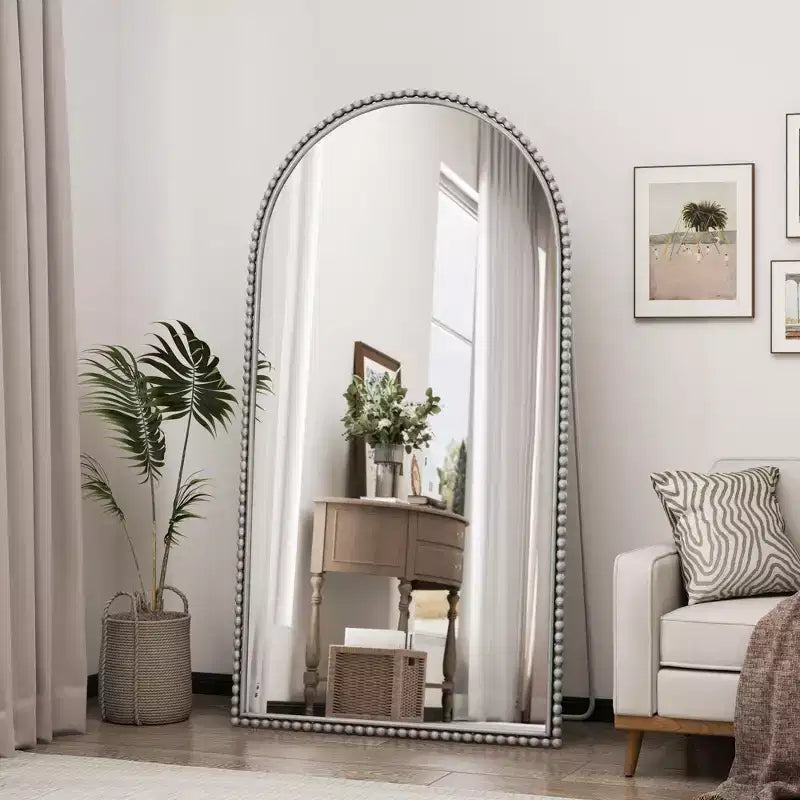 Okak 65*35in Retro Metal Full Body Mirror with Standing, Elegant Arched Mirror, Standing Mirror for Living Room, Bedroom
