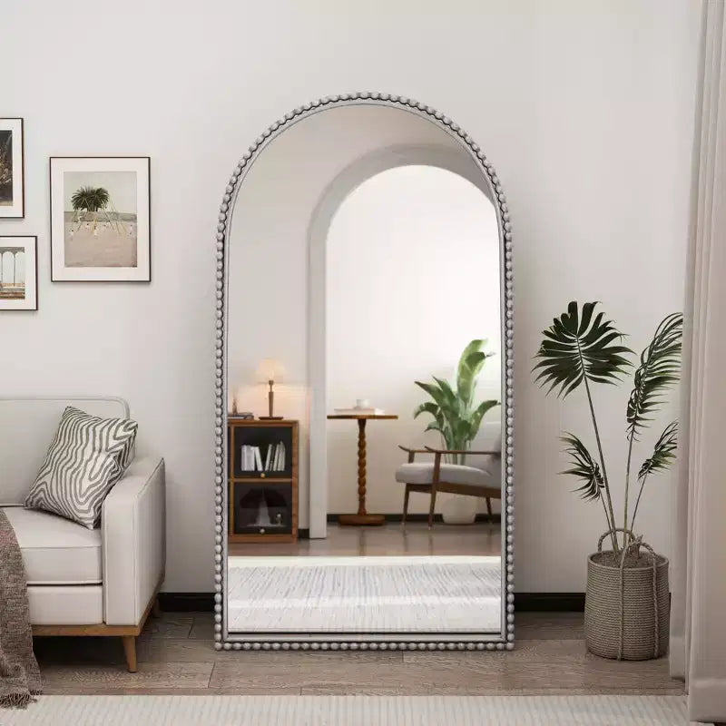 Okak 65*35in Retro Metal Full Body Mirror with Standing, Elegant Arched Mirror, Standing Mirror for Living Room, Bedroom