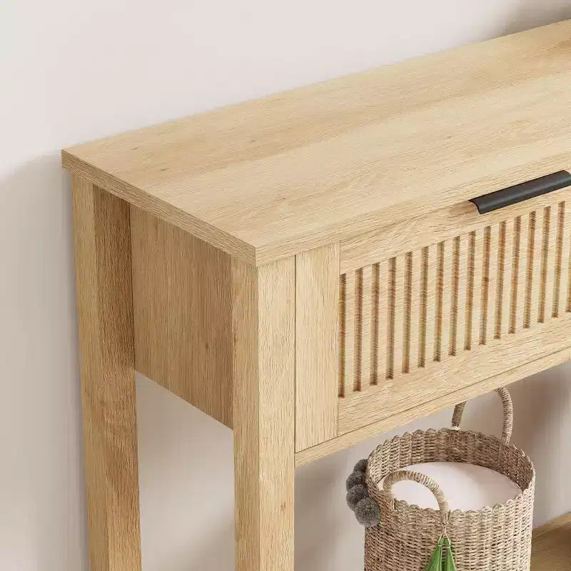 Fluted Console Table with Two Drawers, Entryway Accent Table, Wooden Sofa Table for Living Room, Foyer and Hallway, Storage Display