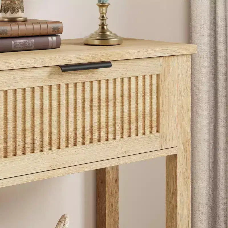 Fluted Console Table with Two Drawers, Entryway Accent Table, Wooden Sofa Table for Living Room, Foyer and Hallway, Storage Display