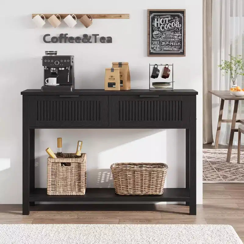 Fluted Console Table with Two Drawers, Entryway Accent Table, Wooden Sofa Table for Living Room, Foyer and Hallway, Storage Display