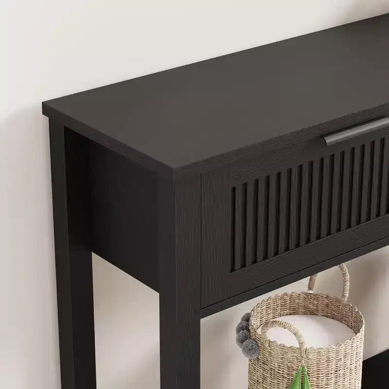 Fluted Console Table with Two Drawers, Entryway Accent Table, Wooden Sofa Table for Living Room, Foyer and Hallway, Storage Display