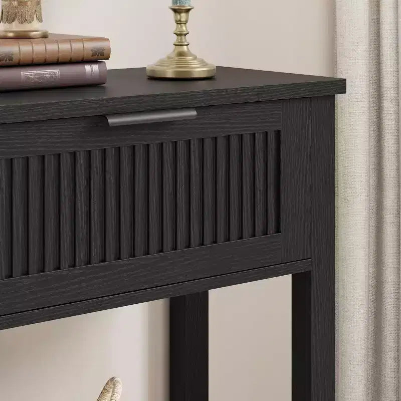 Fluted Console Table with Two Drawers, Entryway Accent Table, Wooden Sofa Table for Living Room, Foyer and Hallway, Storage Display