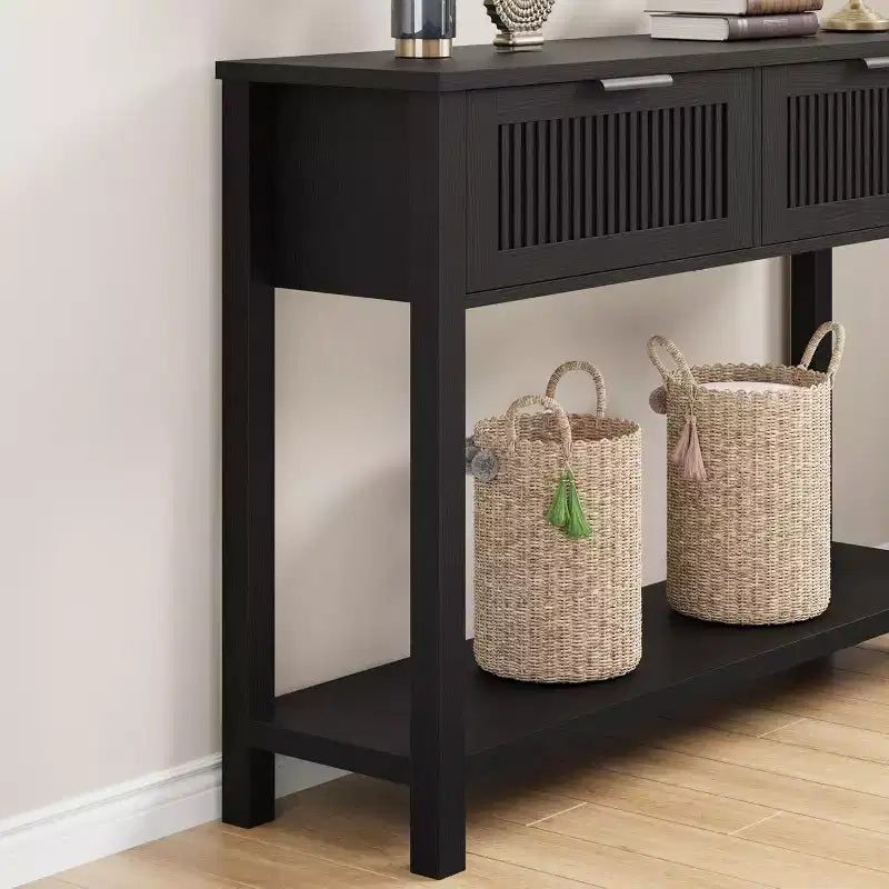 Fluted Console Table with Two Drawers, Entryway Accent Table, Wooden Sofa Table for Living Room, Foyer and Hallway, Storage Display