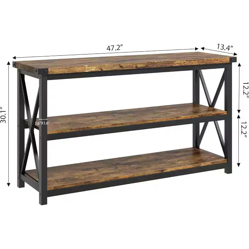 47-Inch Industrial Console Table with 3 Storage Shelves, Long Rectangular Entryway Table, Sofa Table for Hallway, Living Room, Bedroom