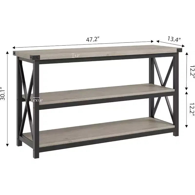 47-Inch Industrial Console Table with 3 Storage Shelves, Long Rectangular Entryway Table, Sofa Table for Hallway, Living Room, Bedroom