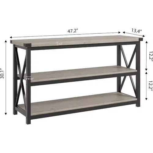 47-Inch Industrial Console Table with 3 Storage Shelves, Long Rectangular Entryway Table, Sofa Table for Hallway, Living Room, Bedroom