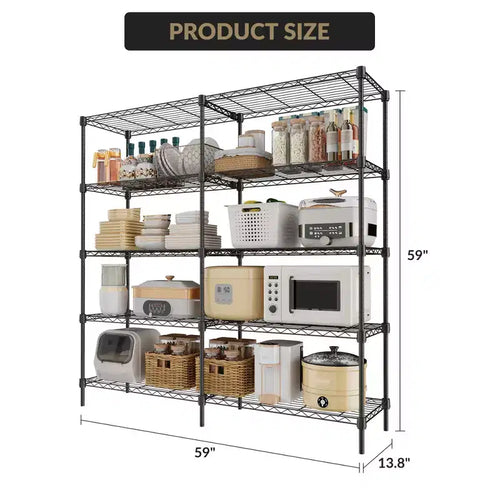 CuisinSmart 5 Tier Wire Storage Shelves, Metal Shelving for Storage Adjustable Shelving,Garage Shelving Pantry Shelves Kitchen Shelving, Black