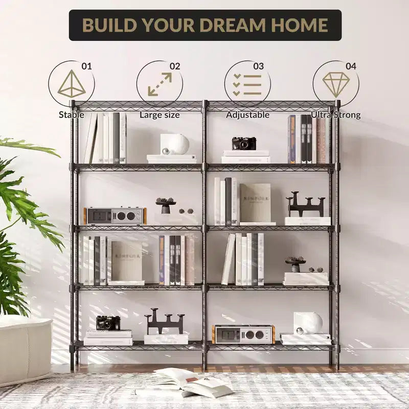 CuisinSmart 5 Tier Wire Storage Shelves, Metal Shelving for Storage Adjustable Shelving,Garage Shelving Pantry Shelves Kitchen Shelving, Black