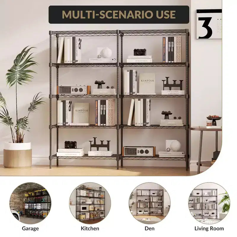 CuisinSmart 5 Tier Wire Storage Shelves, Metal Shelving for Storage Adjustable Shelving,Garage Shelving Pantry Shelves Kitchen Shelving, Black