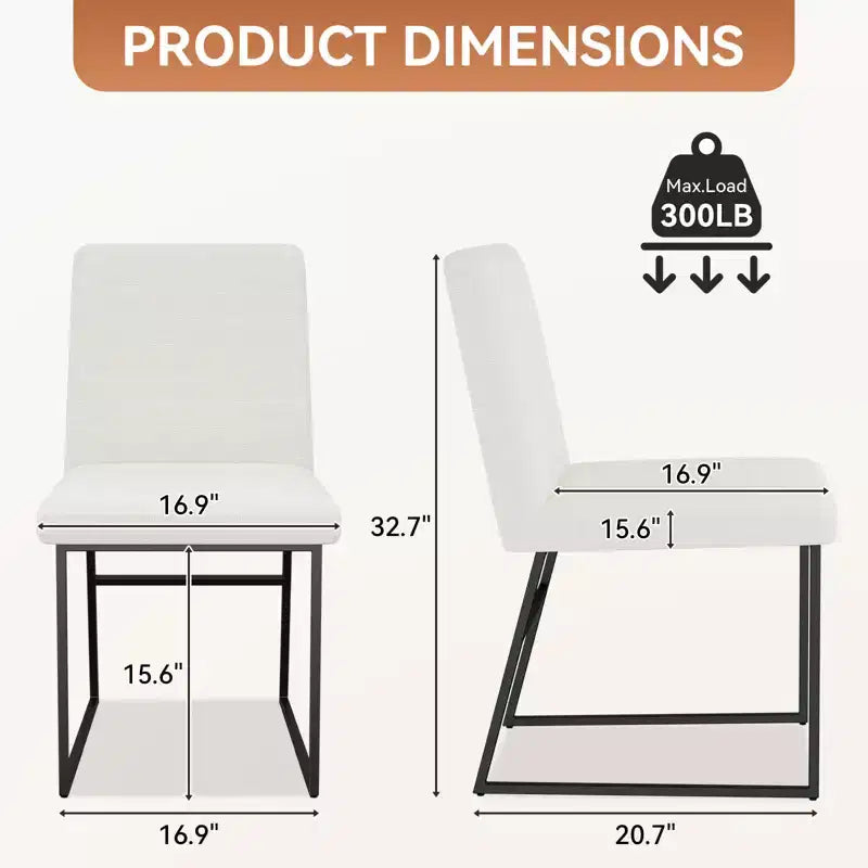 Dyonery Dining Chairs with Backrest, Linen Upholstered Metal Frame Chairs for Kitchen & Dining Room, Cream White