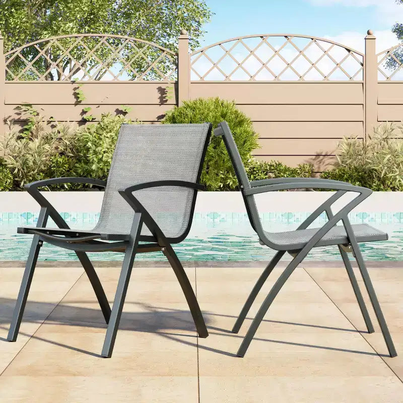 Set of 2 / 4 Aluminum Patio Chairs with Lightweight Frame & Comfy Back, Outdoor Sling Back Dining Chairs with Extra Wide Seat & Armrest