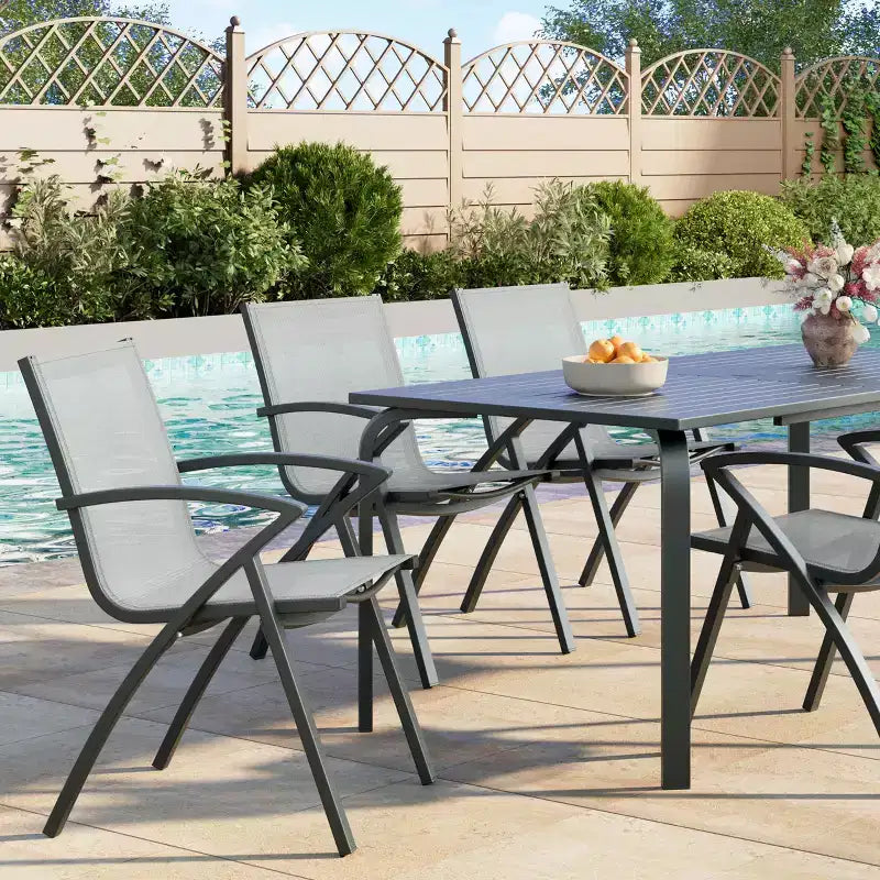 Set of 2 / 4 Aluminum Patio Chairs with Lightweight Frame & Comfy Back, Outdoor Sling Back Dining Chairs with Extra Wide Seat & Armrest