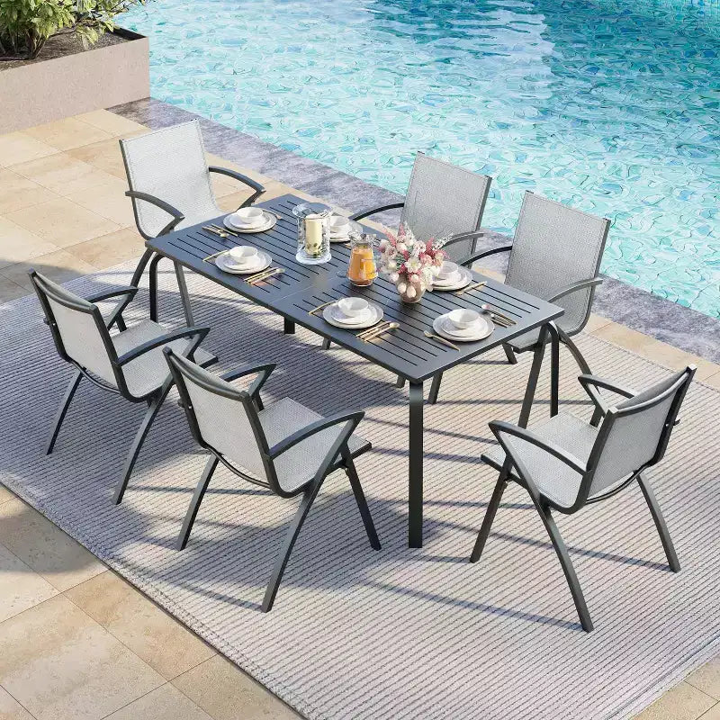 Set of 2 / 4 Aluminum Patio Chairs with Lightweight Frame & Comfy Back, Outdoor Sling Back Dining Chairs with Extra Wide Seat & Armrest